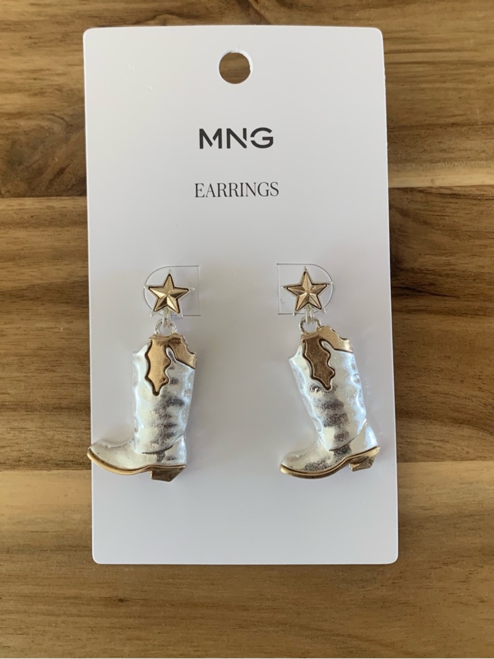 MNG metallic cowboy boots earrings NWT